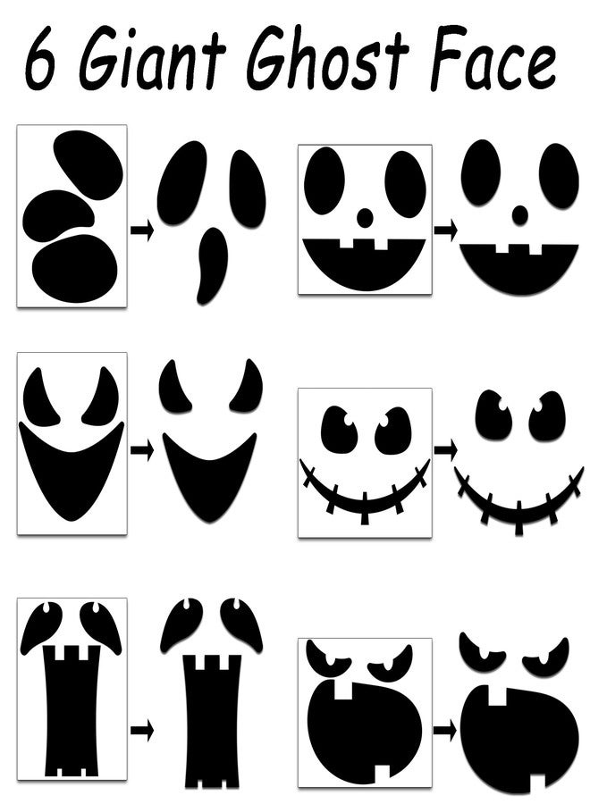 Ahuimeius 6 Pack Halloween Ghost Eyes for Crafts Decor Kit - Large Spooky Ghost Face Decals Stickers Adhesive Felt for Indoor Halloween Decorations, DIY Cute Spooky Face Costume Decor - Image 2